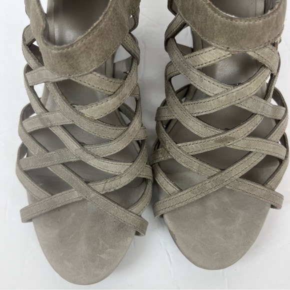 Eileen Fisher criss cross taupe leather wedged booties-woman’s 8 - Picture 4 of 9